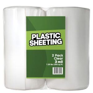 Two rolls of clear plastic sheeting packaged together on a white background, showing smooth transparent material suitable for greenhouse or garden use.