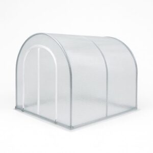 Small polytunnel greenhouse with curved PE cover.