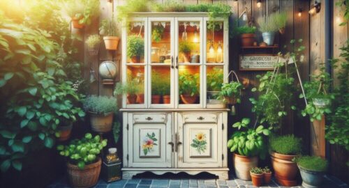 Upcycled Vintage Cabinet Greenhouse For Balcony Herb Gardens