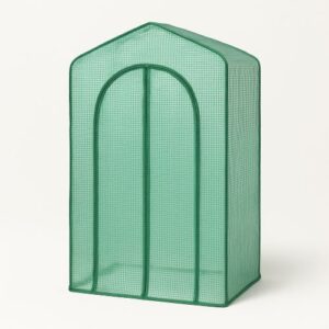 4-tier mini greenhouse replacement cover made of green PE mesh, shown as a standalone cover with the arched zipper door visible, displayed on a bright white background with a soft natural shadow.