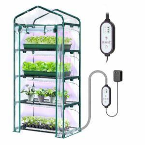 Ohuhu 4-tier mini greenhouse with grow lights for winter balcony gardening